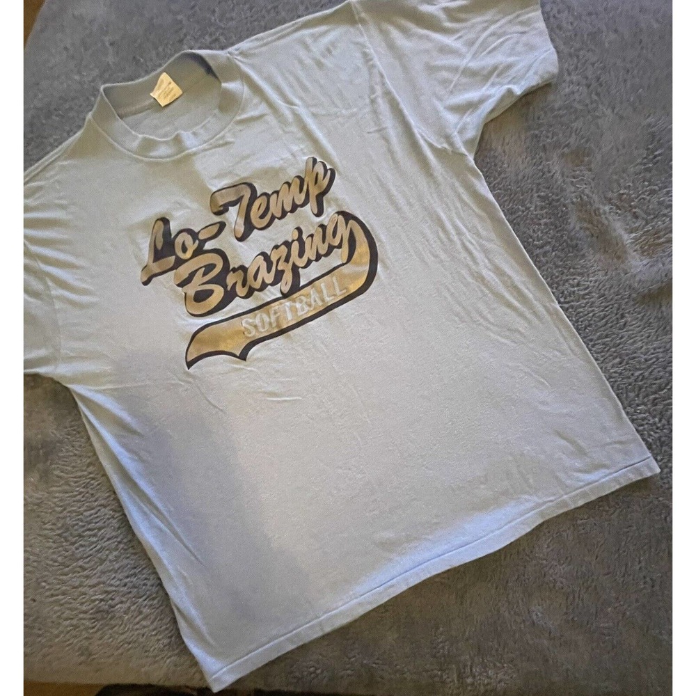 Vintage Bantam Lo-Temp Brazing Softball Single Stitch Light Blue Tshirt XXL #13‎